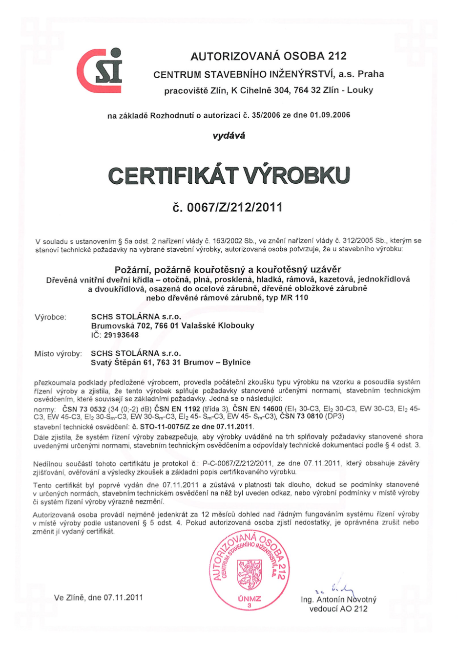 Certifikát protipožár